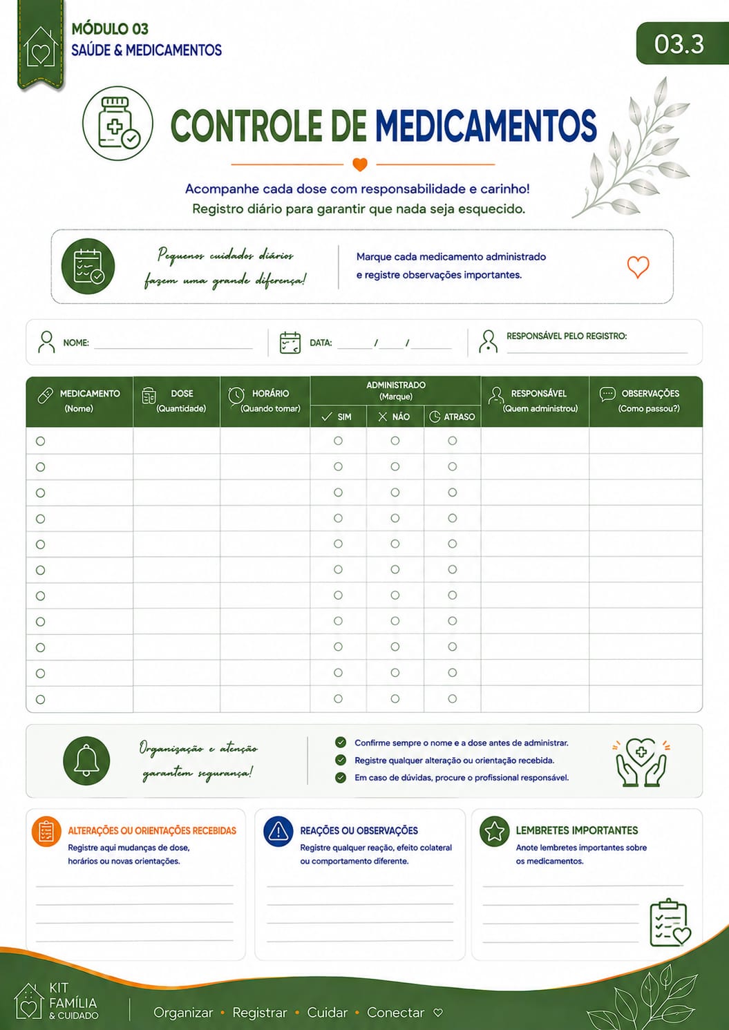 Controle de Medicamentos - Kit Família & Cuidados